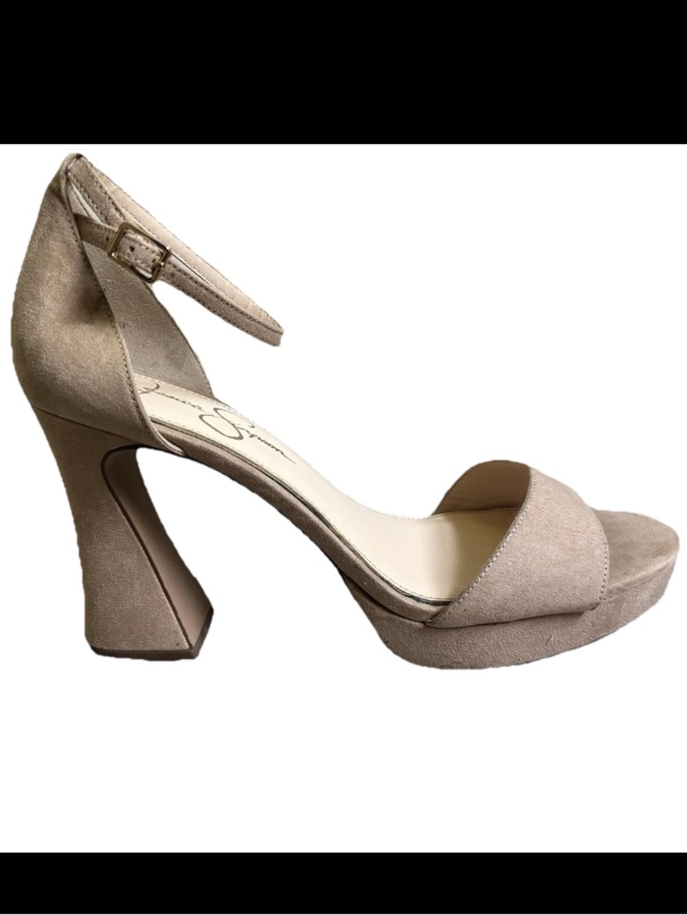 Jessica Simpson Nude Suede Block Heel Platform Sandals Ankle Strap Size 11